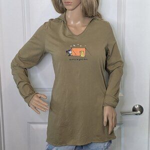 Life is Good Shirt Women's Large Green Jackie Girls Night Out Hooded Long Sleeve